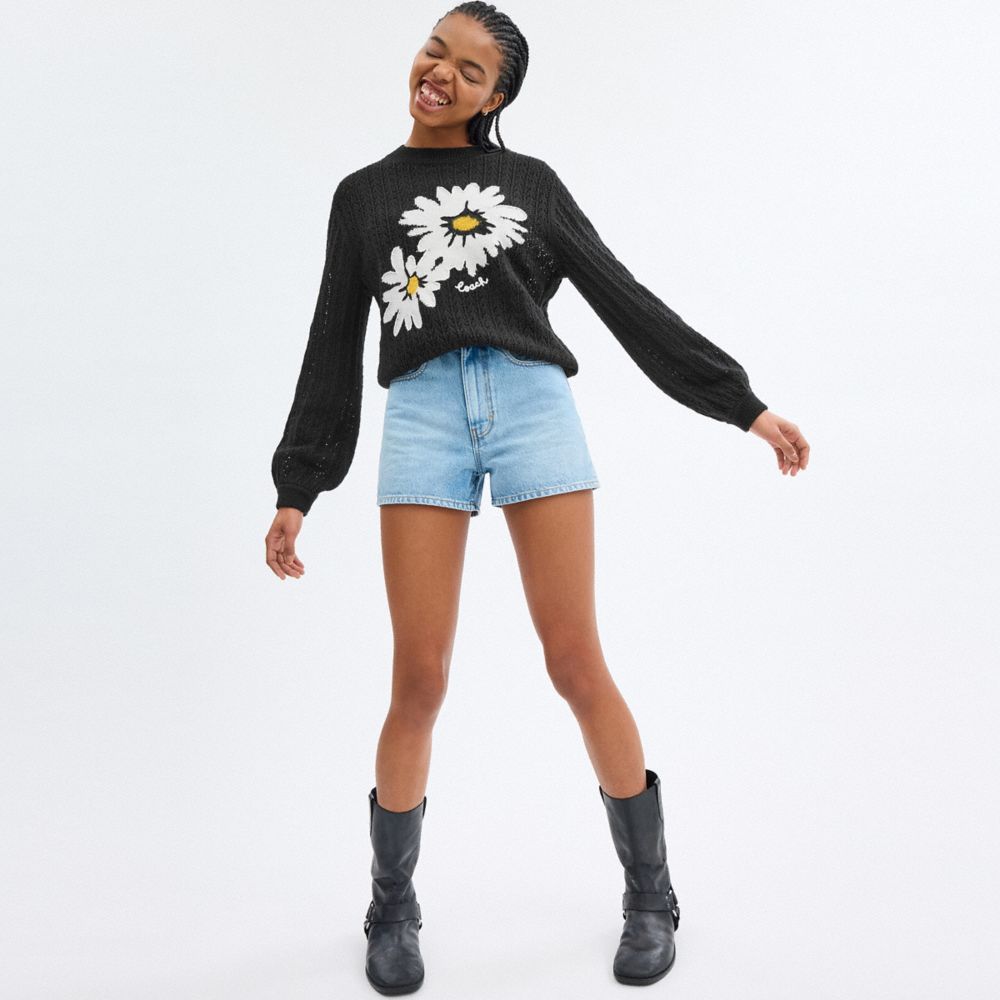 Black Women Coach Floral Crewneck Sweaters | MY_CH31450