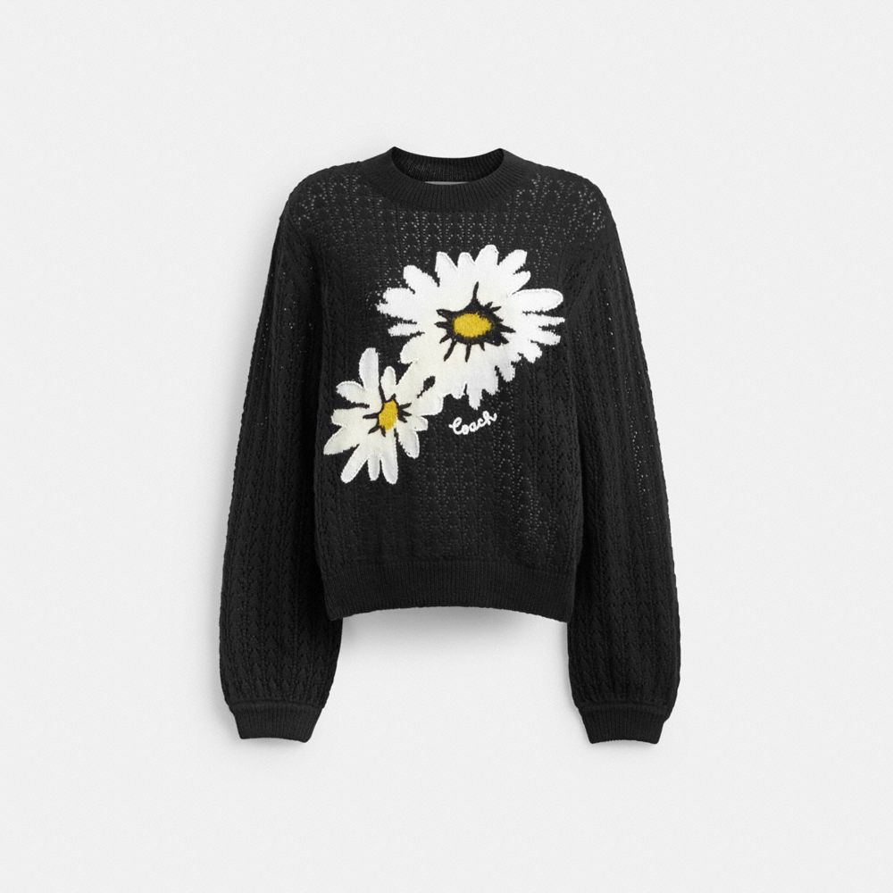 Black Women Coach Floral Crewneck Sweaters | MY_CH31450