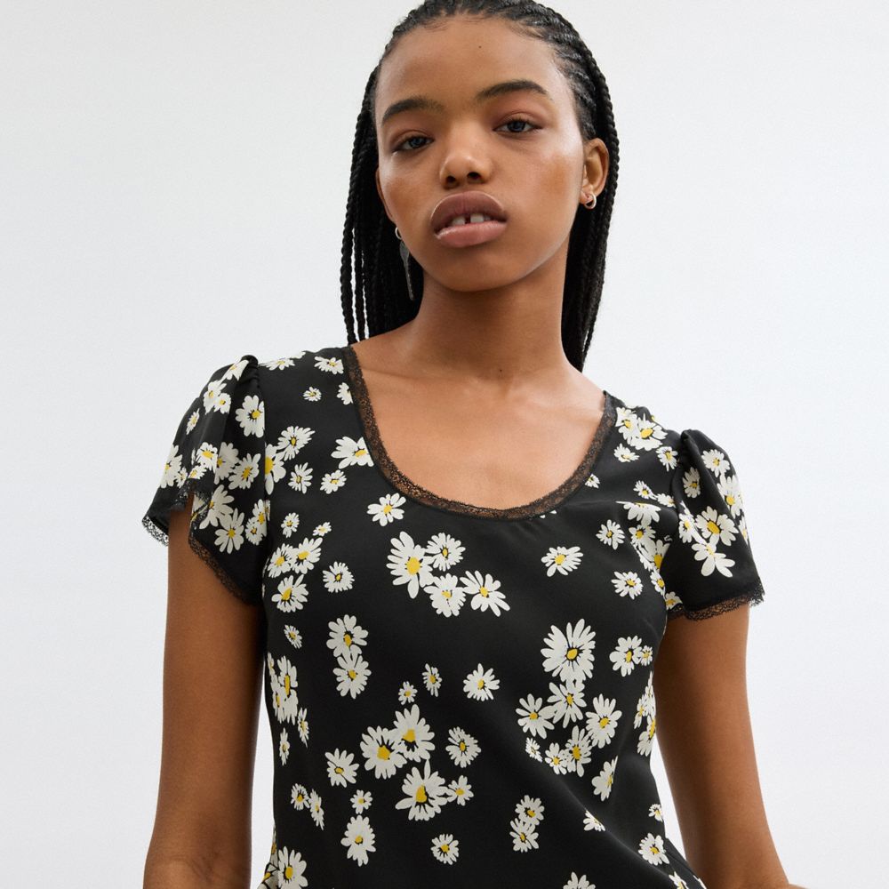 Black Women Coach Floral Mini Dress | MY_CH24744