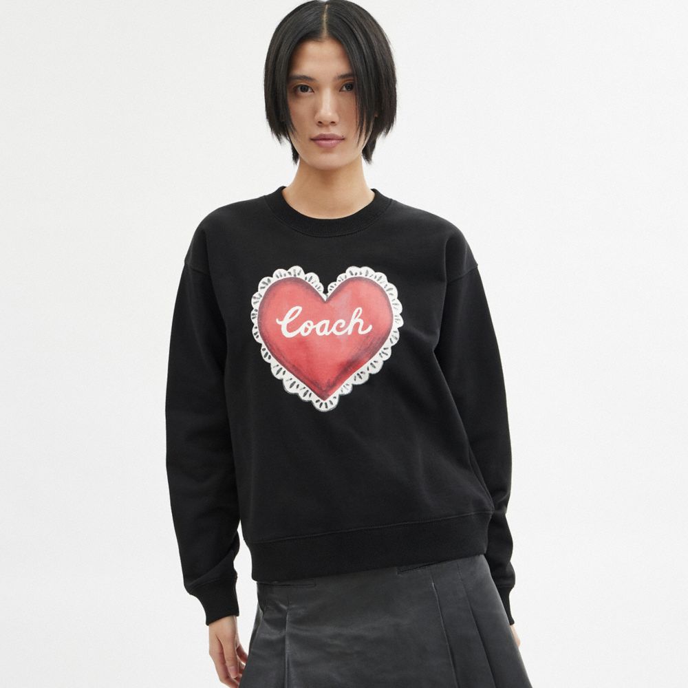 Black Women Coach Heart Crewneck Sweaters | MY_CH22219