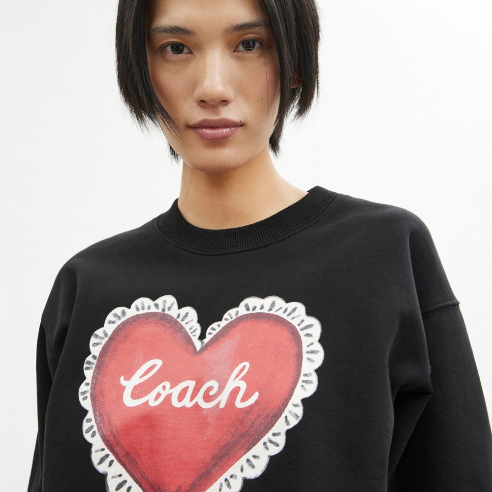 Black Women Coach Heart Crewneck Sweaters | MY_CH22219