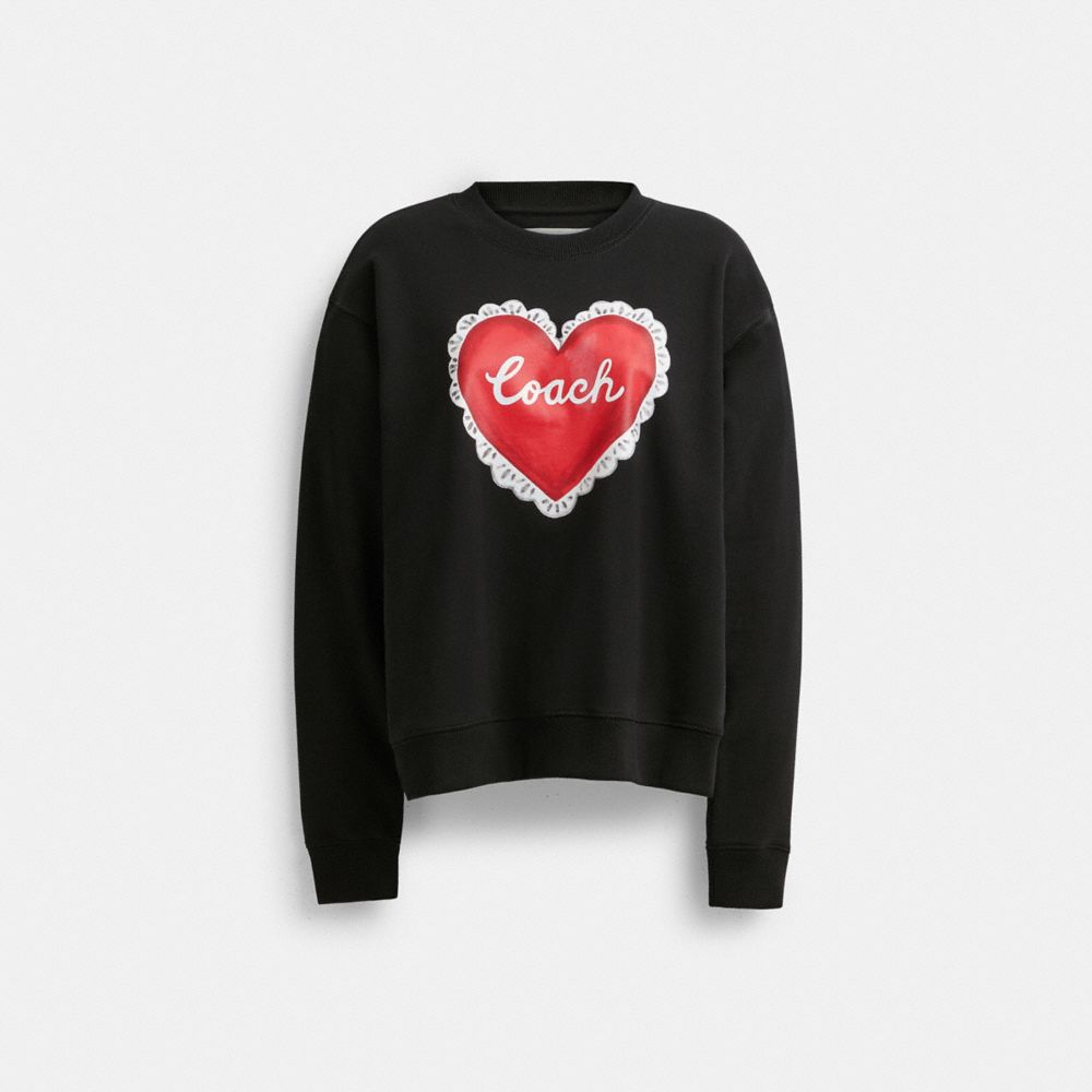 Black Women Coach Heart Crewneck Sweaters | MY_CH22219