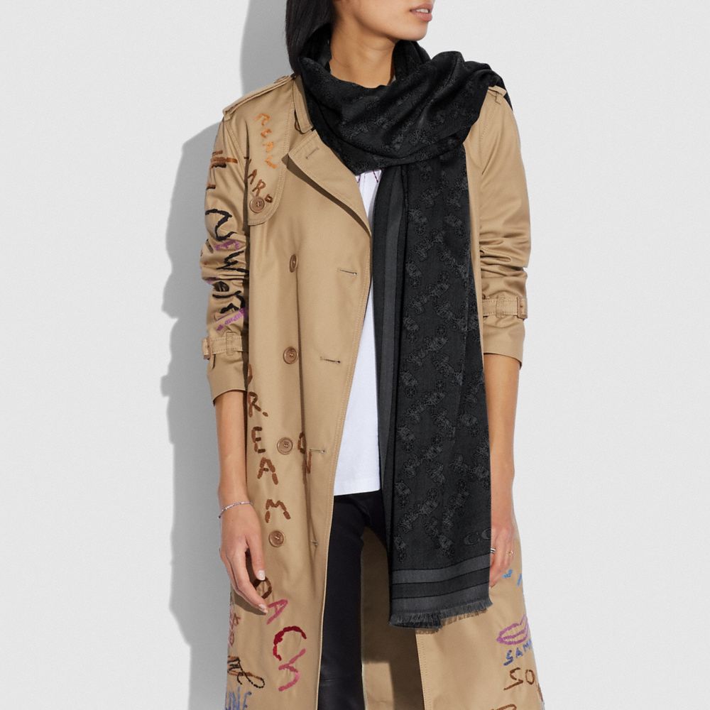 Black Women Coach Horse And Carriage Print Jacquard Stole Hats | MY_CH52578