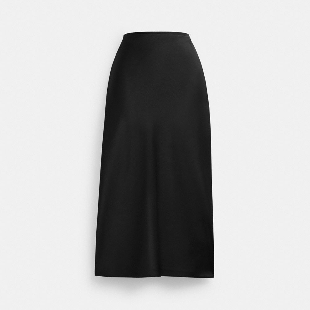 Black Women Coach Long Satin Midi Skirt | MY_CH80993