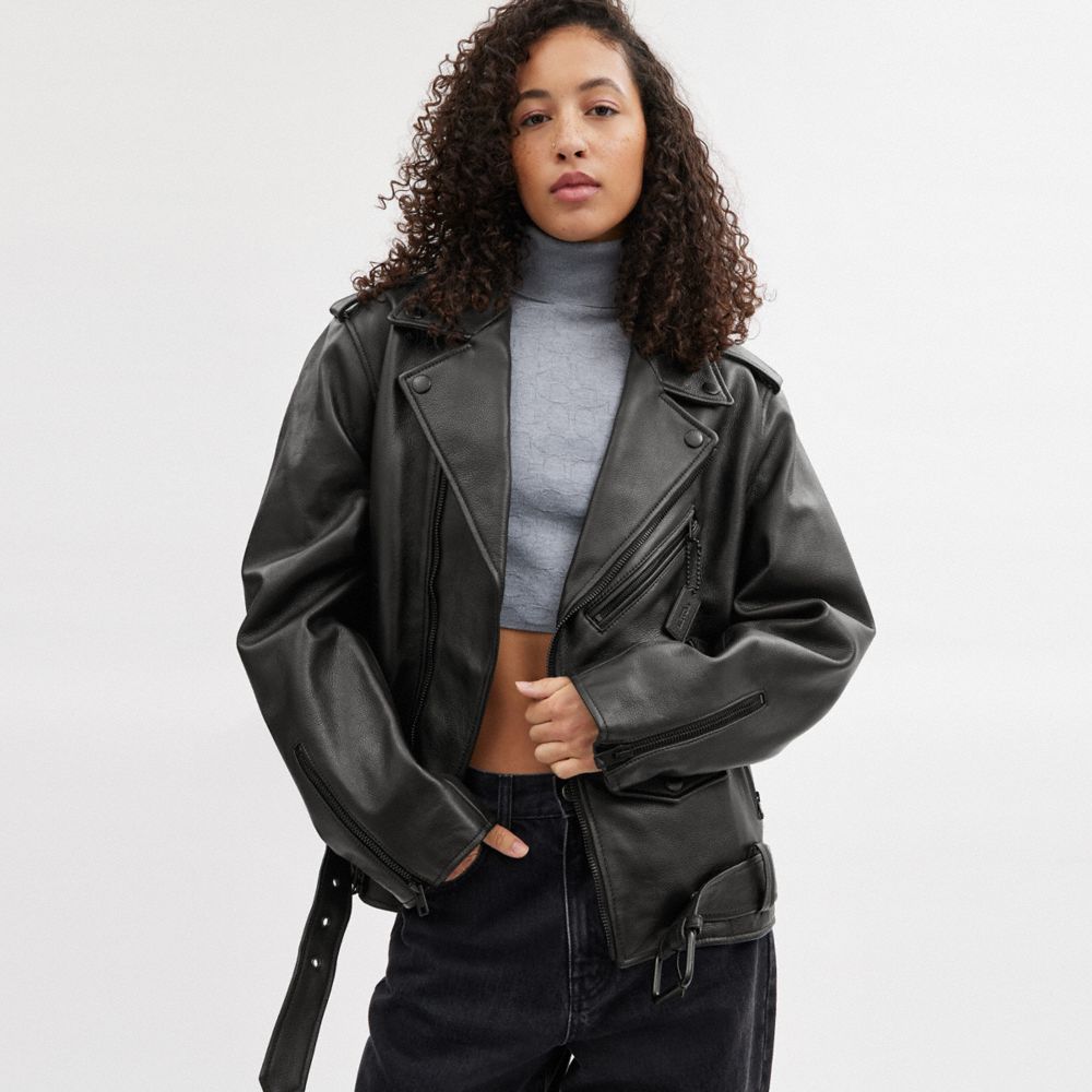 Black Women Coach Moto Jackets | MY_CH43604