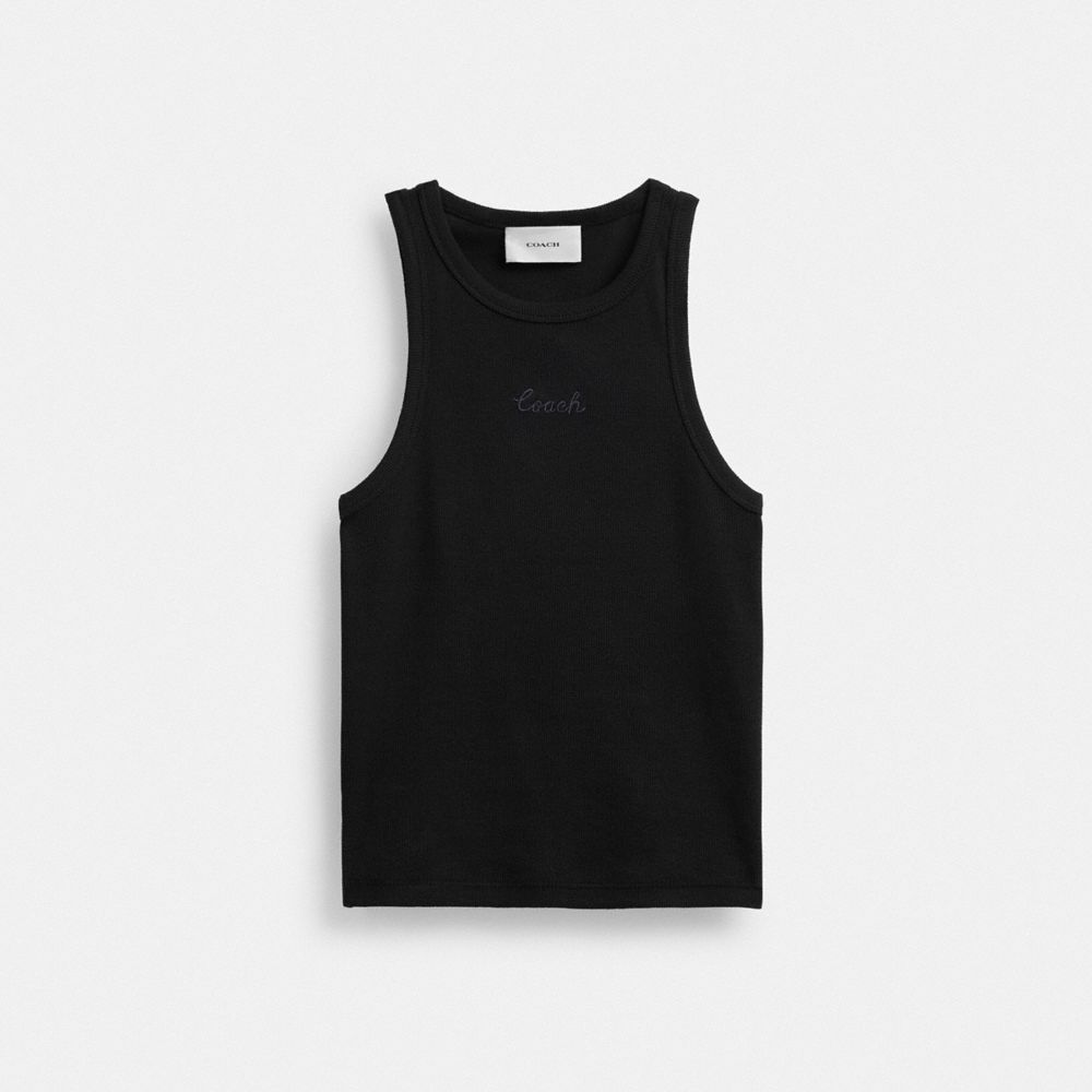 Black Women Coach Ribbed Script Tank Top Tops | MY_CH81260