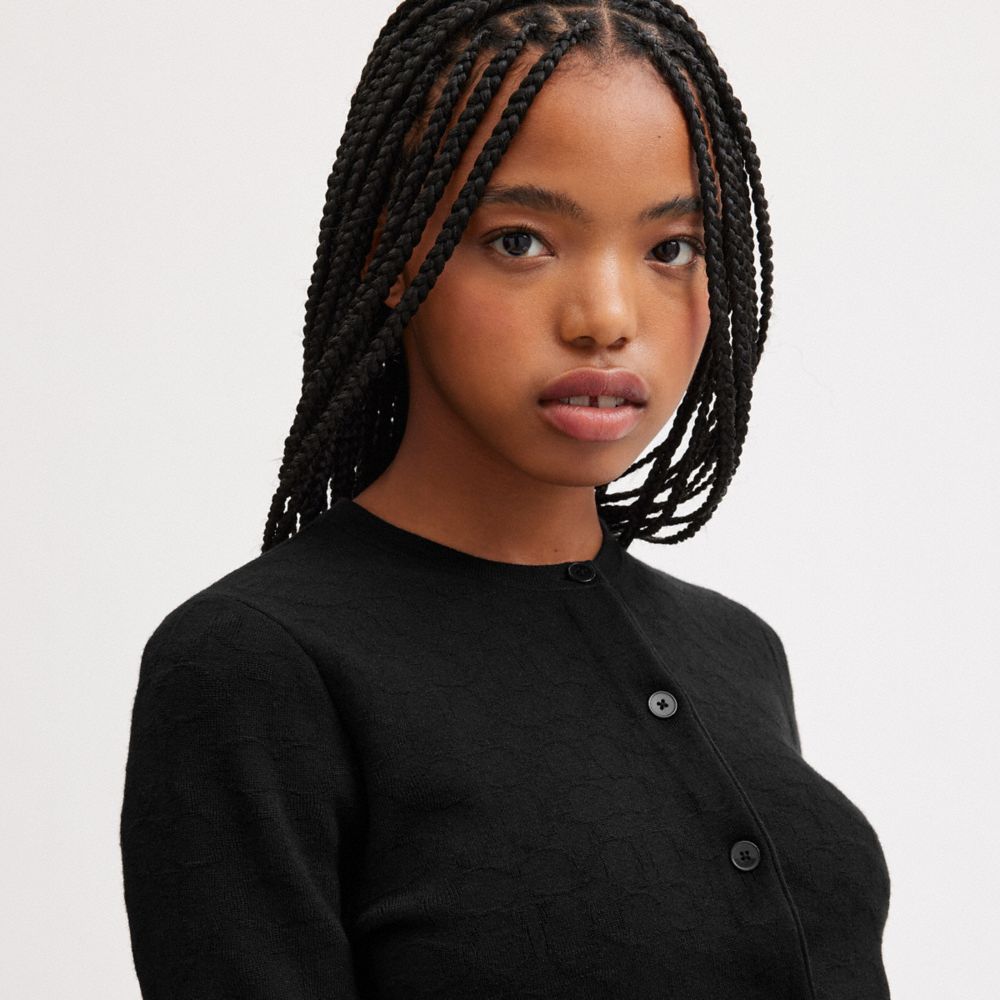 Black Women Coach Signature Knit Cropped Cardigan | MY_CH87865