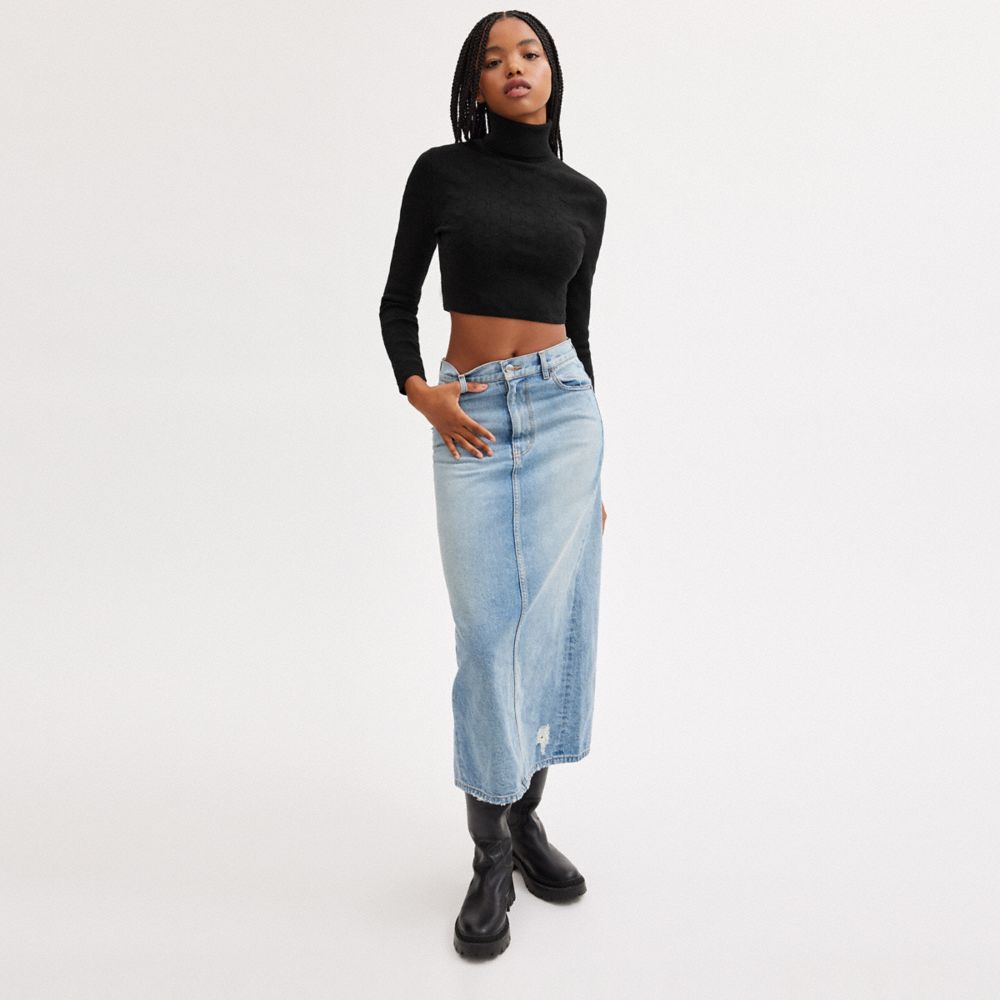 Black Women Coach Signature Knit Cropped Turtleneck Tops | MY_CH46899