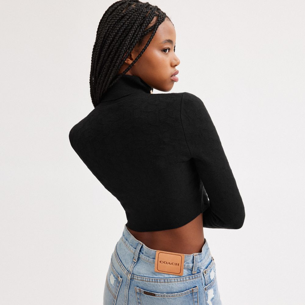 Black Women Coach Signature Knit Cropped Turtleneck Tops | MY_CH46899