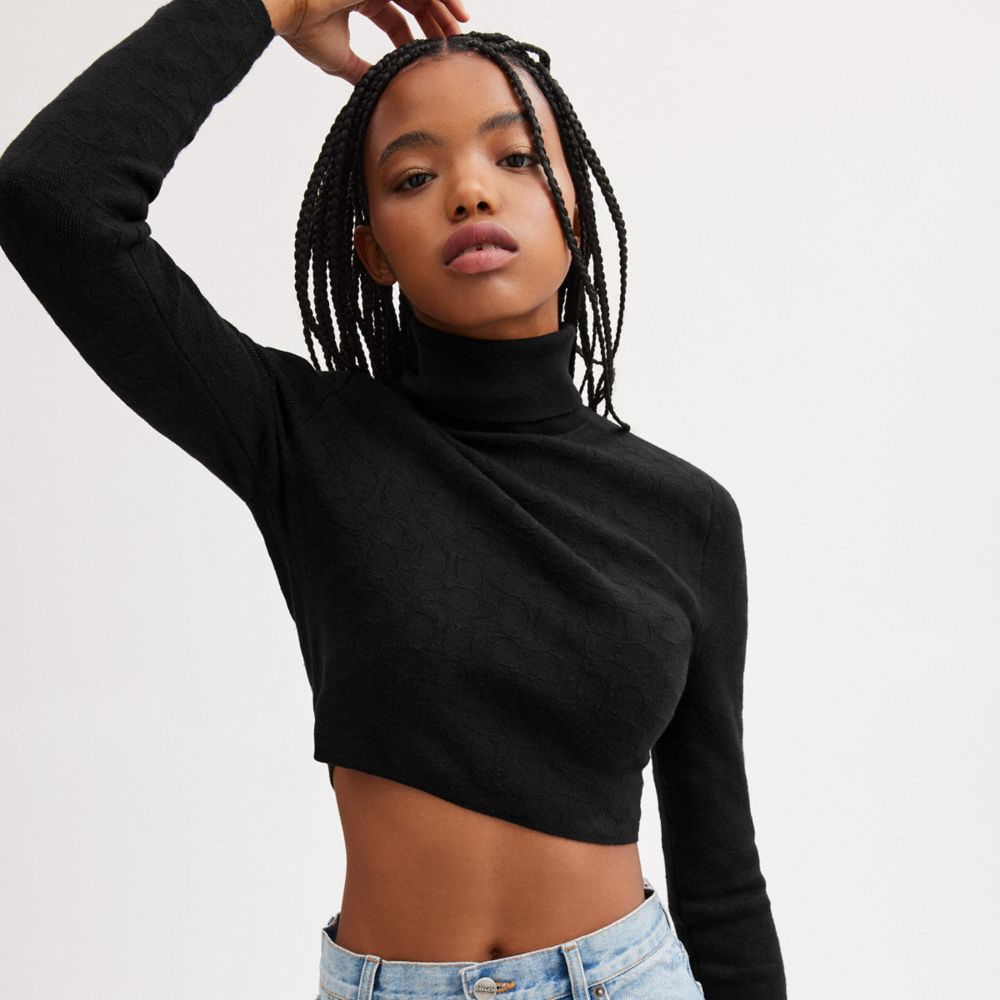 Black Women Coach Signature Knit Cropped Turtleneck Tops | MY_CH46899