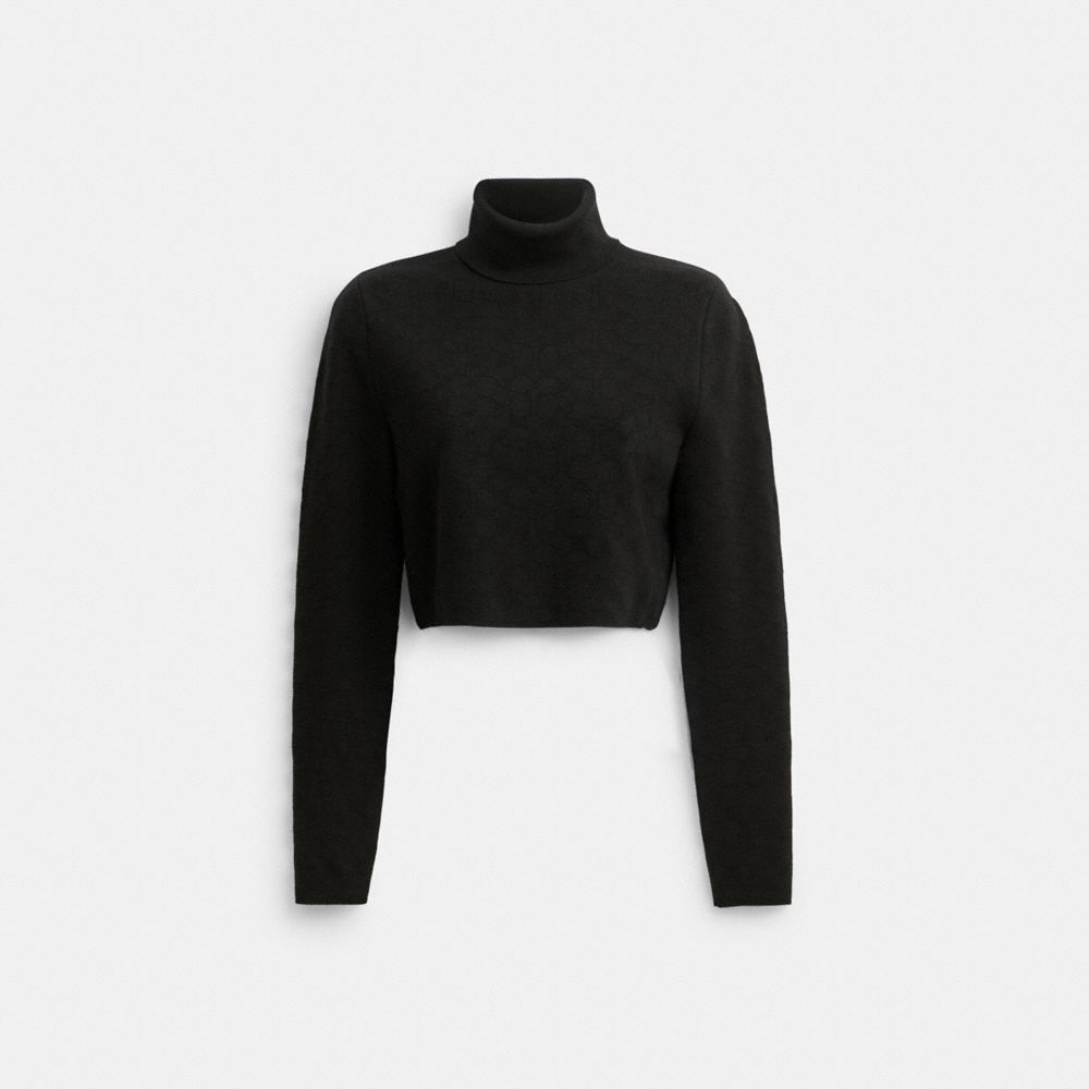 Black Women Coach Signature Knit Cropped Turtleneck Tops | MY_CH46899