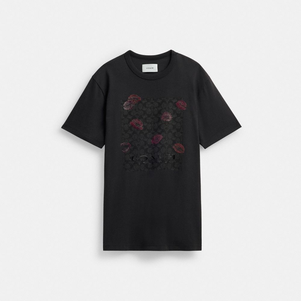 Black Women Coach Signature Square Kiss Print In Organic Cotton T Shirts | MY_CH76186