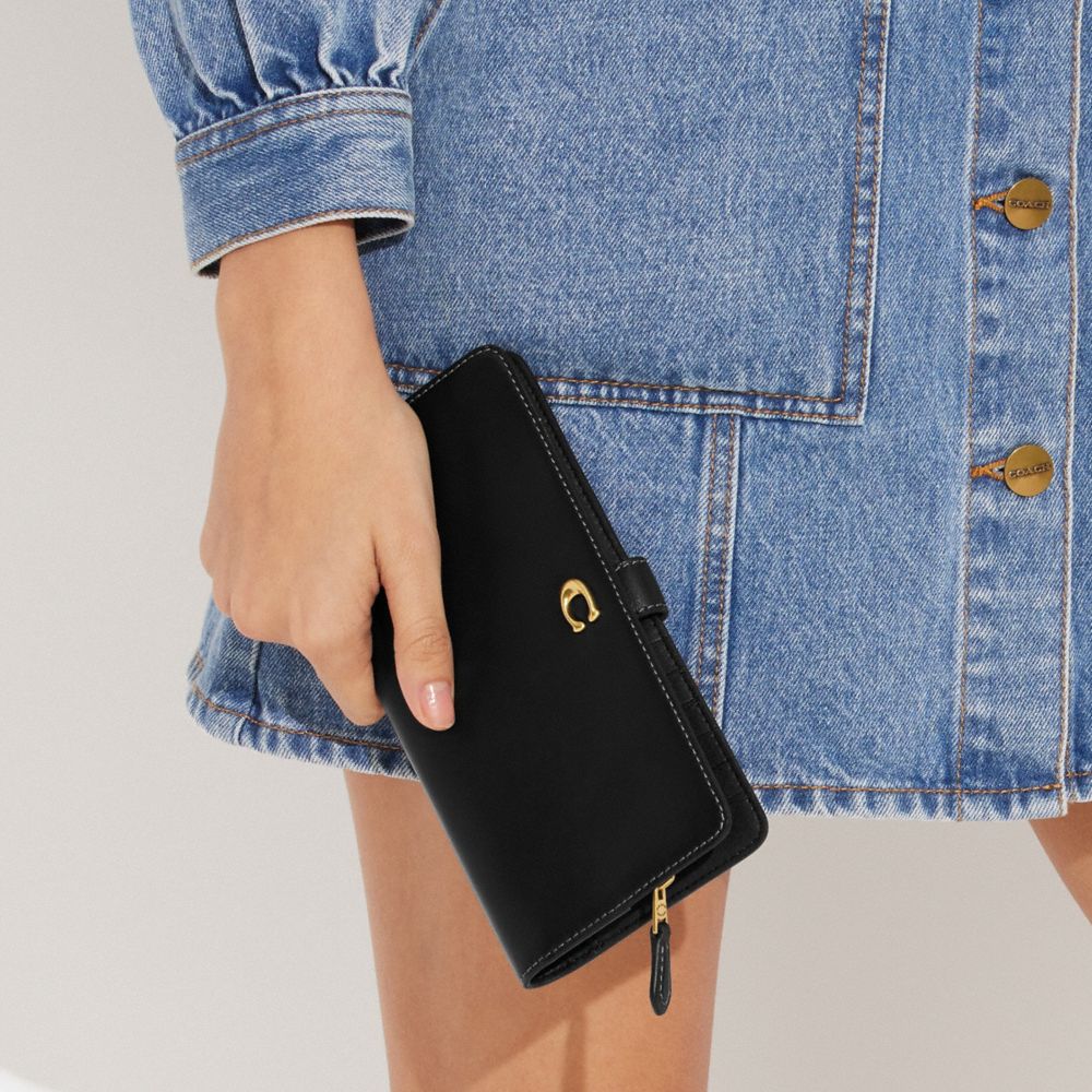 Black Women Coach Skinny Refined Calf Leather Large Wallets | MY_CH36686