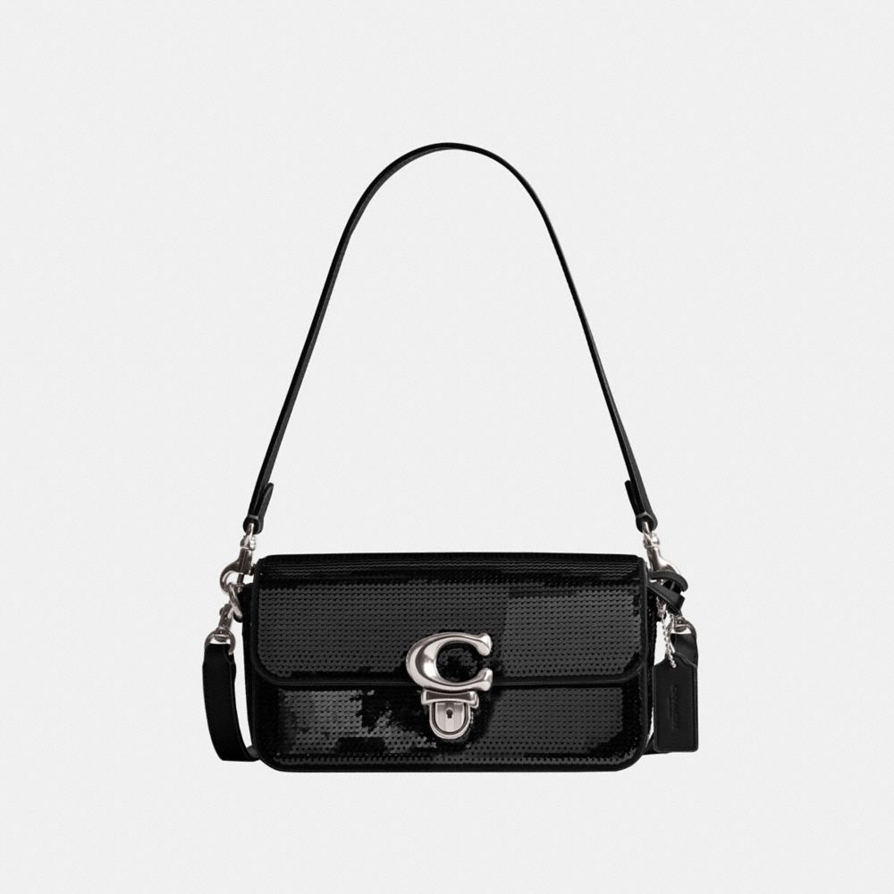 Black Women Coach Studiouette With Sequins Calf Leather Crossbody Bags | MY_CH22061