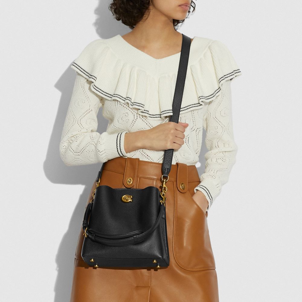 Black Women Coach Willow Bucket Pebble Leather Shoulder Bags | MY_CH31046