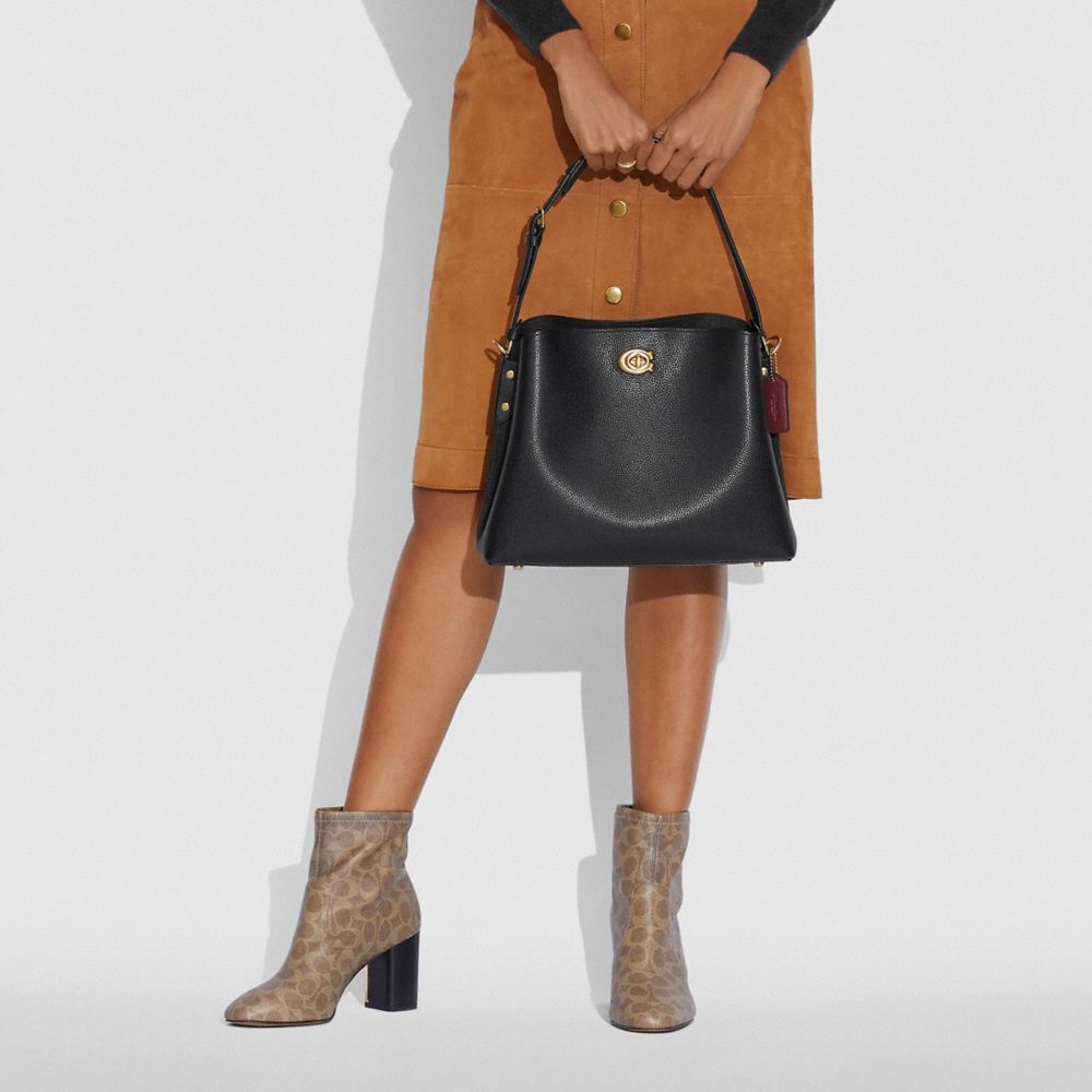 Black Women Coach Willow Pebble Leather Shoulder Bags | MY_CH46152