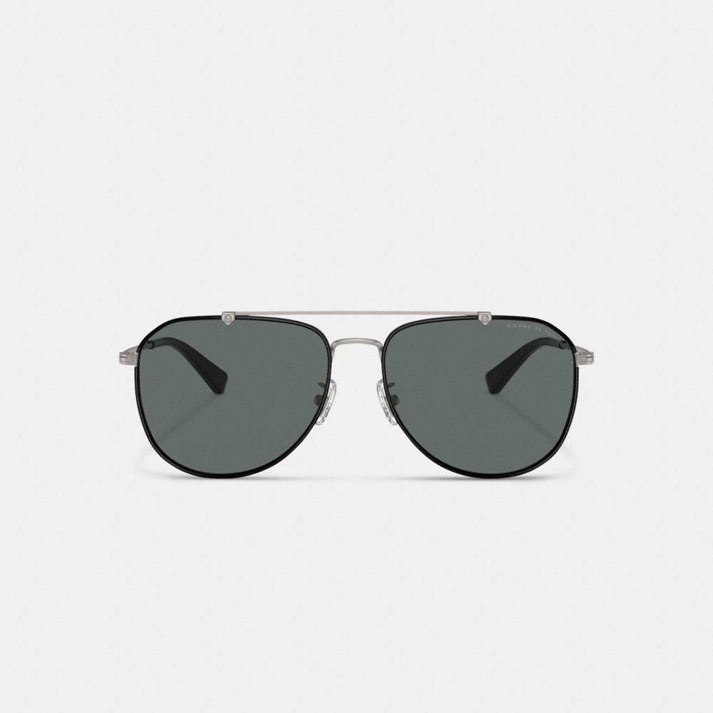 Black / Grey Men Coach Metal Windsor Pilot Sunglasses | MY_CH10659