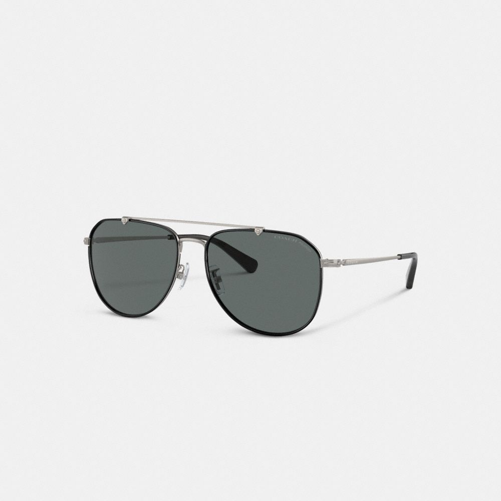 Black / Grey Men Coach Metal Windsor Pilot Sunglasses | MY_CH10659