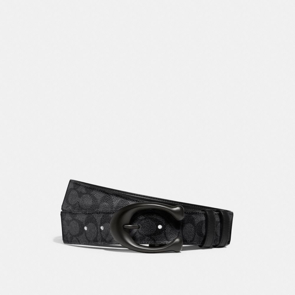 Black / Grey Men Coach Sculpted C Buckle Cut To Size Reversible Belt 40 Mm Belts | MY_CH89060