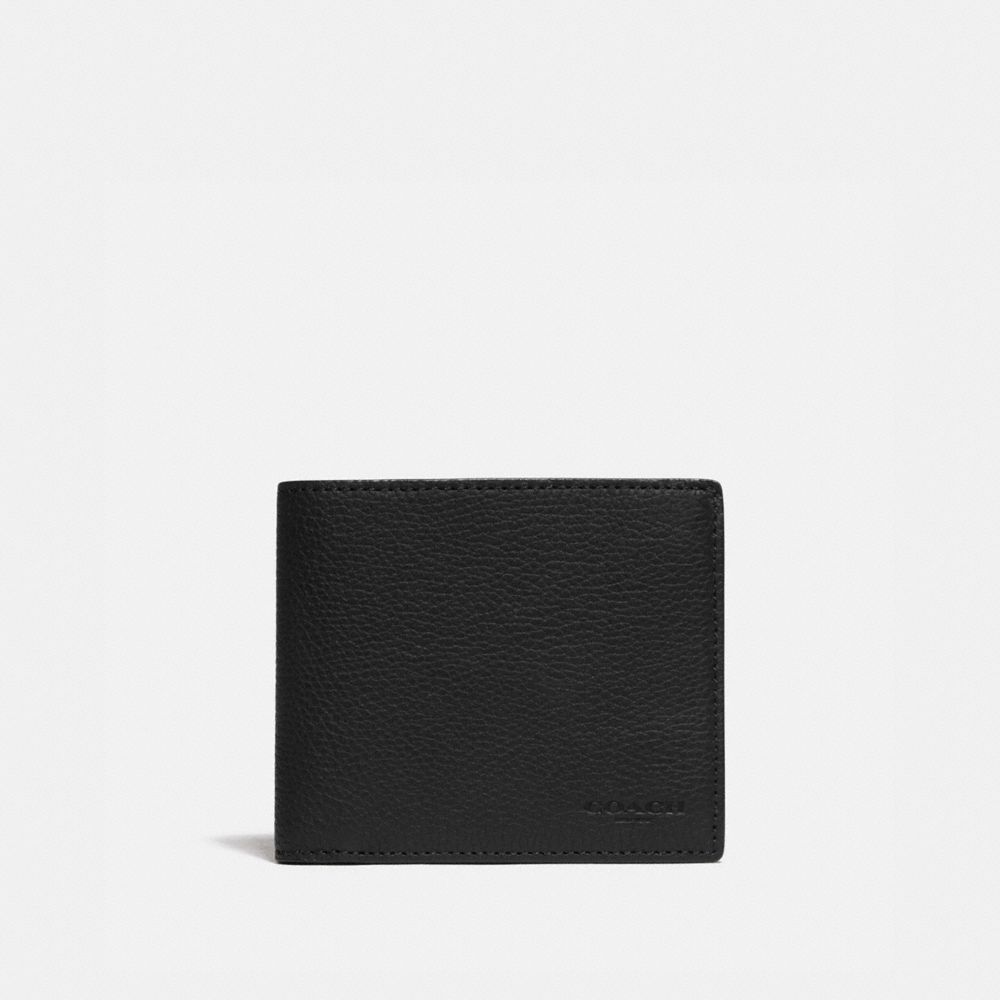 Black / Khaki Men Coach 3 In 1 Wallet With Signature Canvas Detail Pebble Leather Billfolds | MY_CH60763