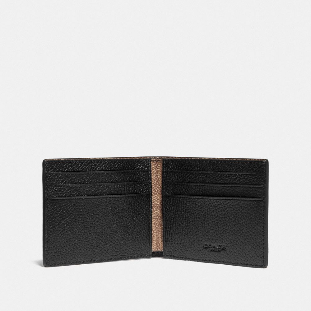 Black / Khaki Men Coach Slim Billfold Wallet With Signature Canvas Detail Pebble Leather Billfolds | MY_CH78911