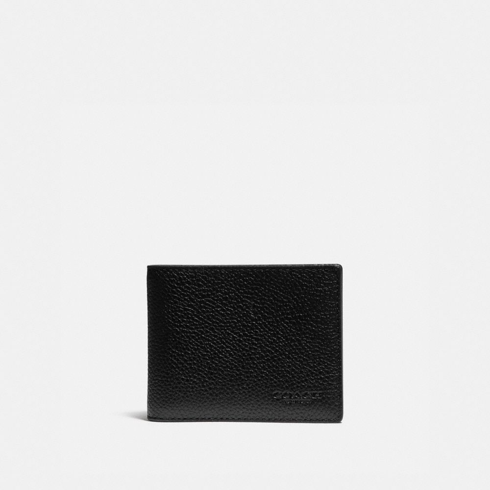 Black / Khaki Men Coach Slim Billfold Wallet With Signature Canvas Detail Pebble Leather Billfolds | MY_CH78911