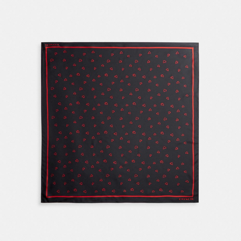 Black / Red Women Coach Hearts Print Silk Square Scarf | MY_CH51414