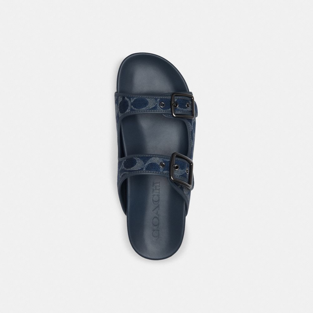 Blue Men Coach Buckle Strap In Signature Denim Denim Sandals | MY_CH89670