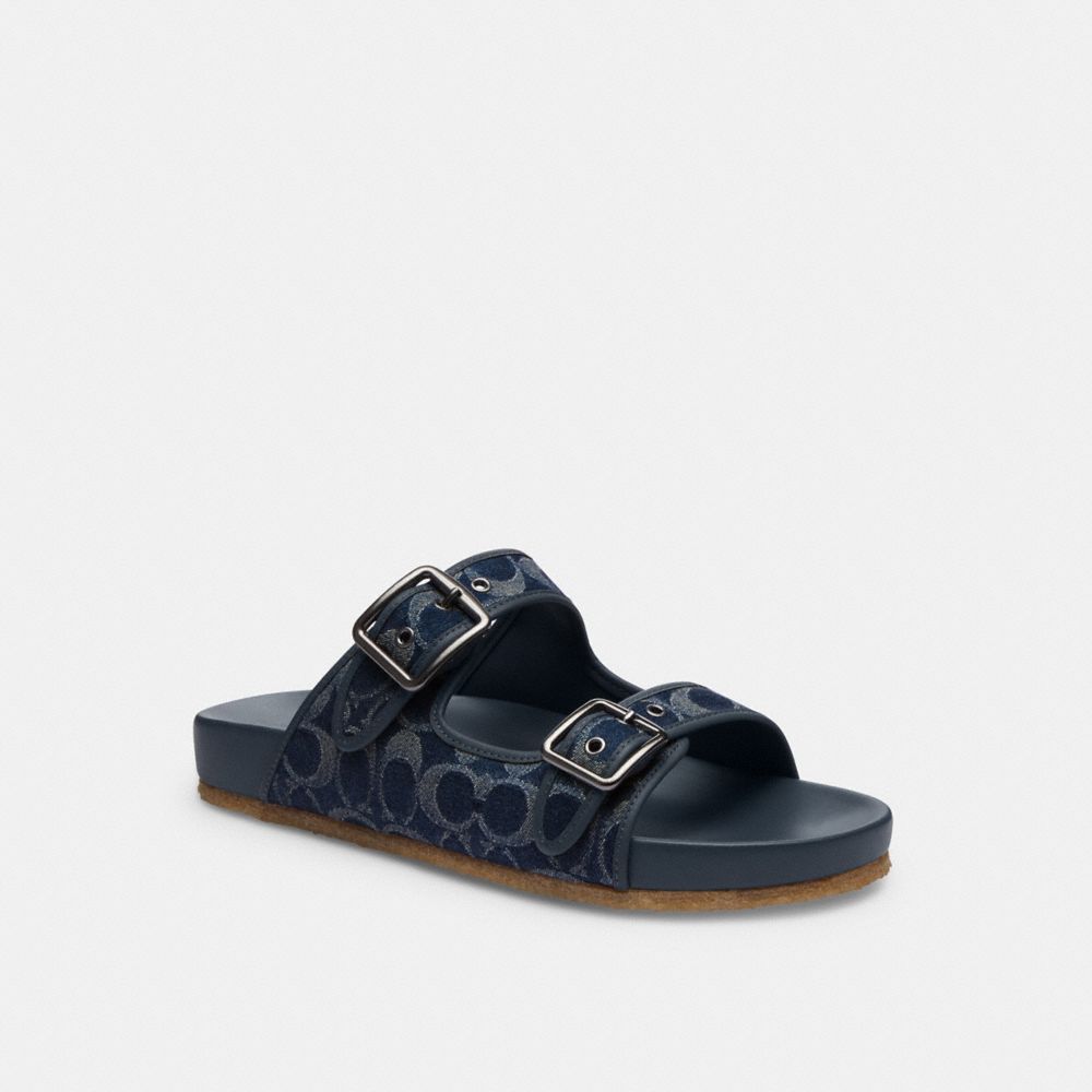 Blue Men Coach Buckle Strap In Signature Denim Denim Sandals | MY_CH89670