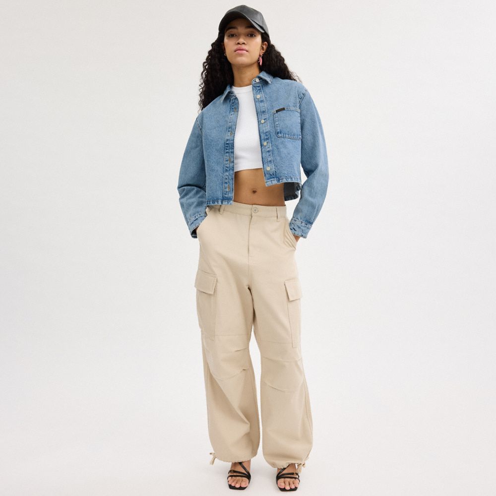 Blue Women Coach Cropped Denim Button Down Tops | MY_CH93340