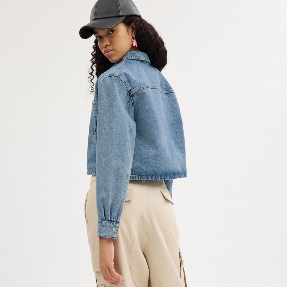 Blue Women Coach Cropped Denim Button Down Tops | MY_CH93340