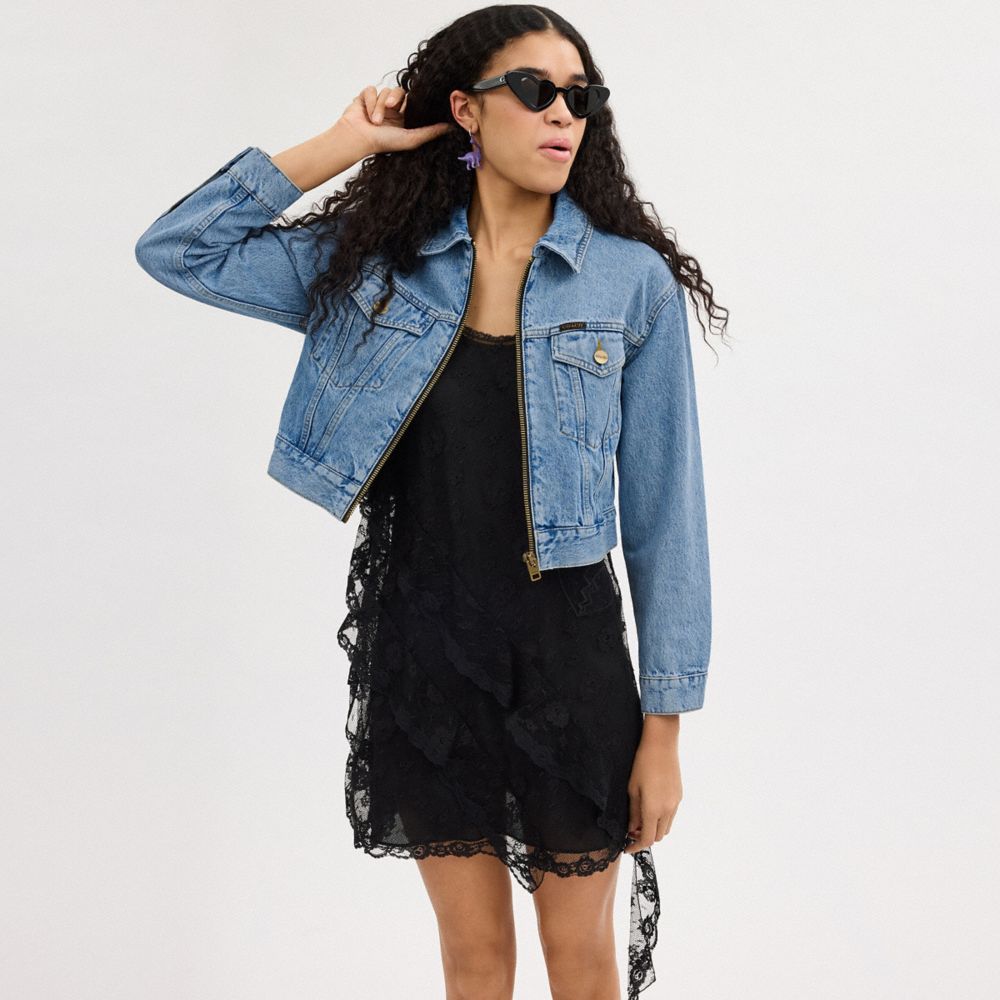 Blue Women Coach Denim Crop In Organic Cotton Jackets | MY_CH39721