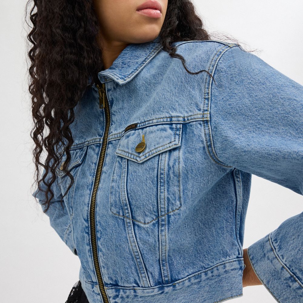 Blue Women Coach Denim Crop In Organic Cotton Jackets | MY_CH39721