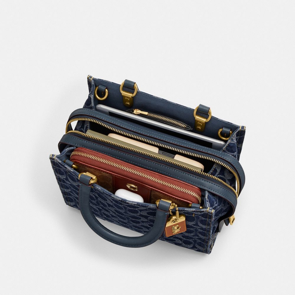 Blue Women Coach Rogue 25 In Signature Denim Brass Handbag | MY_CH48442