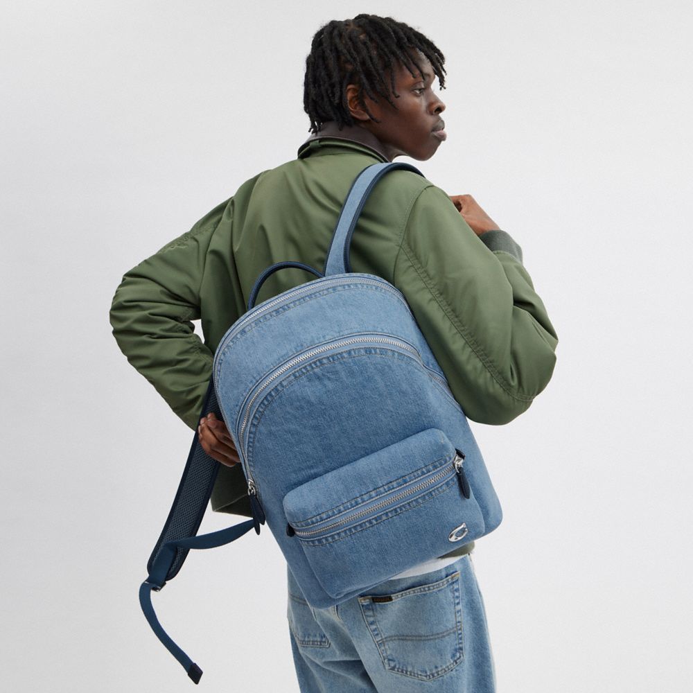 Blue / Indigo Blue Men Coach Charter Denim Backpacks | MY_CH94202