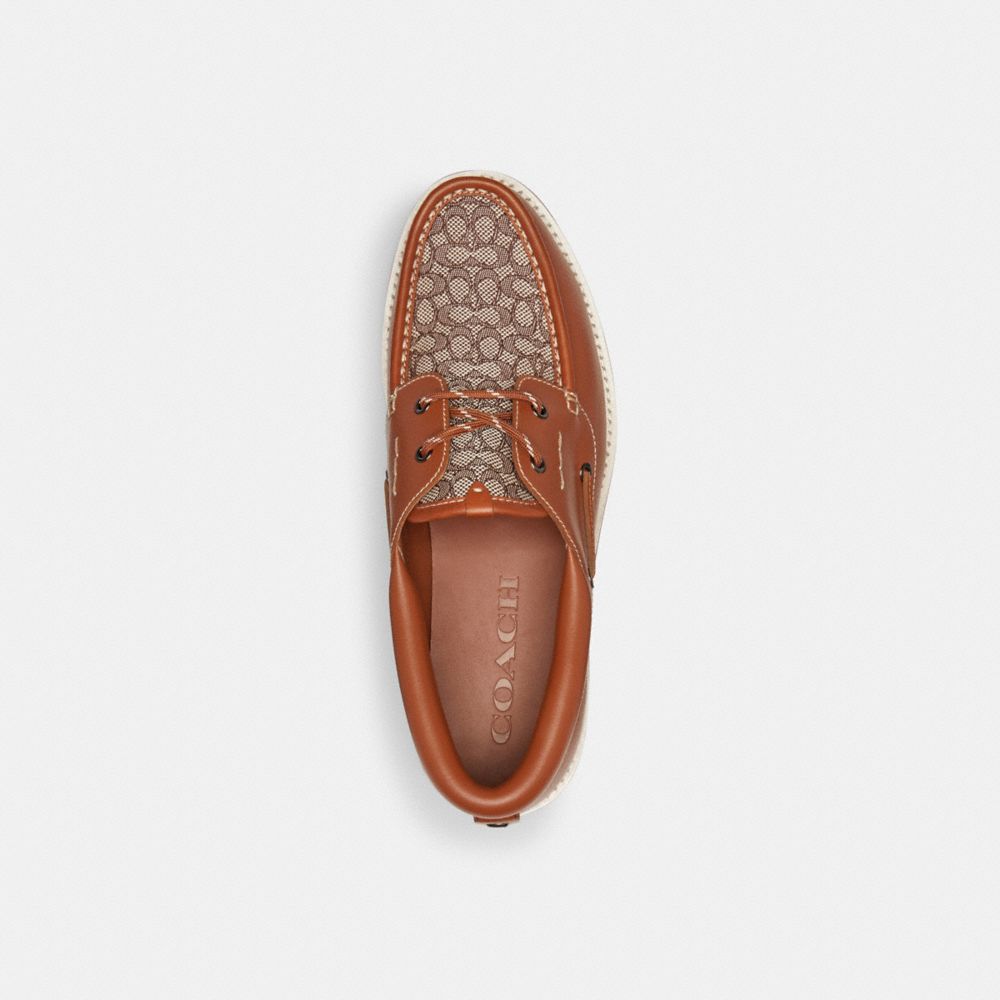 Brown Men Coach Benson Boat Shoe In Signature Jacquard Burnished Amber Boat Shoes | MY_CH60189