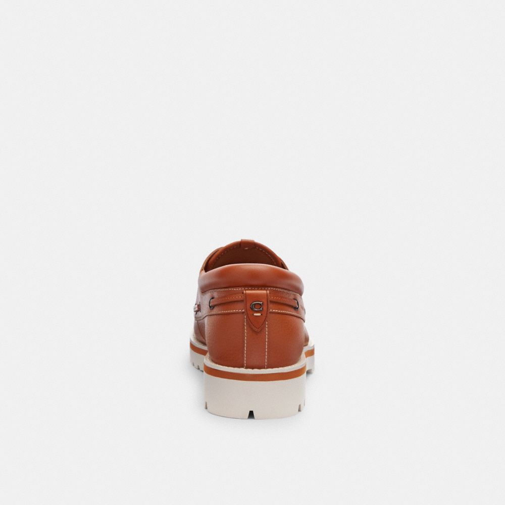 Brown Men Coach Benson Boat Shoe In Signature Jacquard Burnished Amber Boat Shoes | MY_CH60189