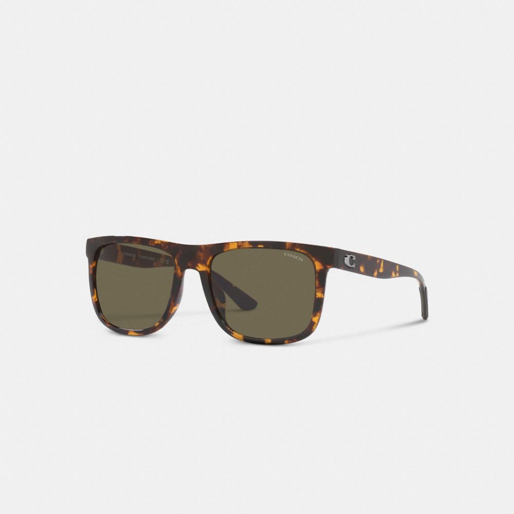 Brown Men Coach Beveled Signature Flat Top Square Sunglasses | MY_CH37576