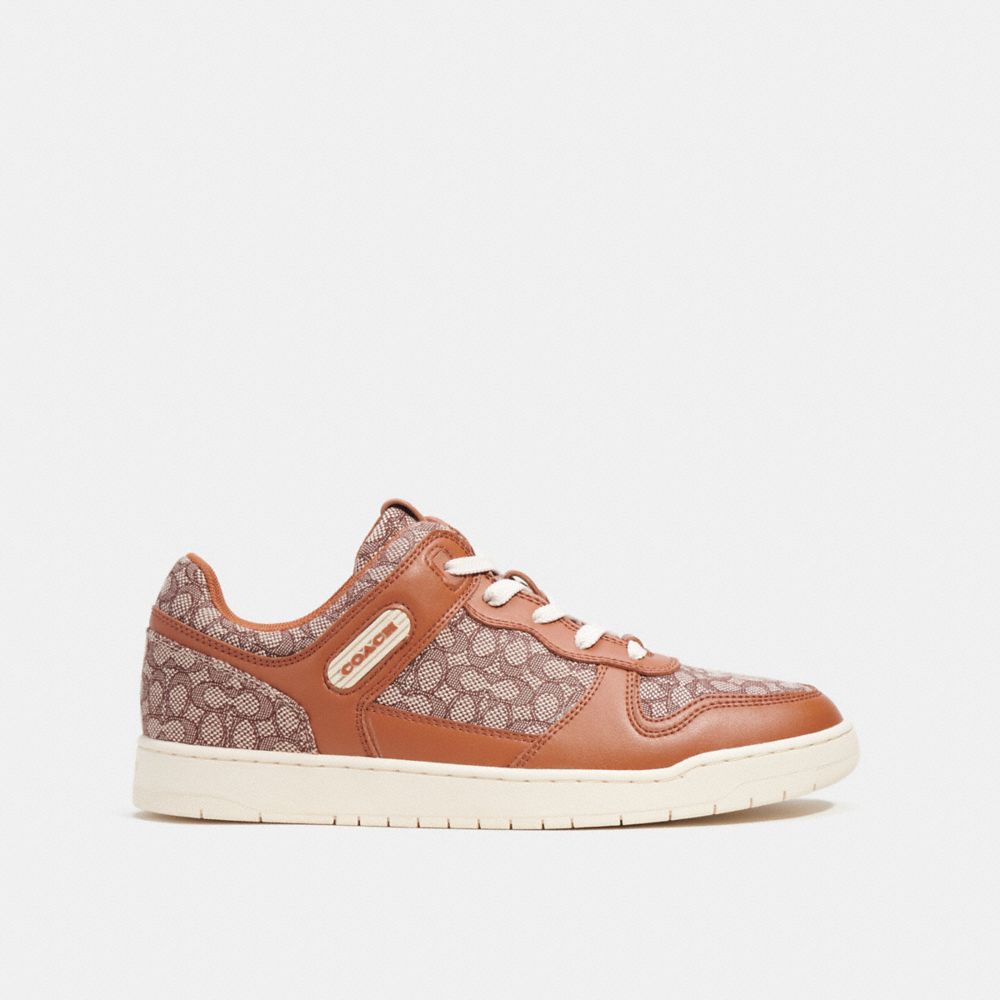 Brown Men Coach C201 In Micro Signature Jacquard Burnished Amber Sneakers | MY_CH84732