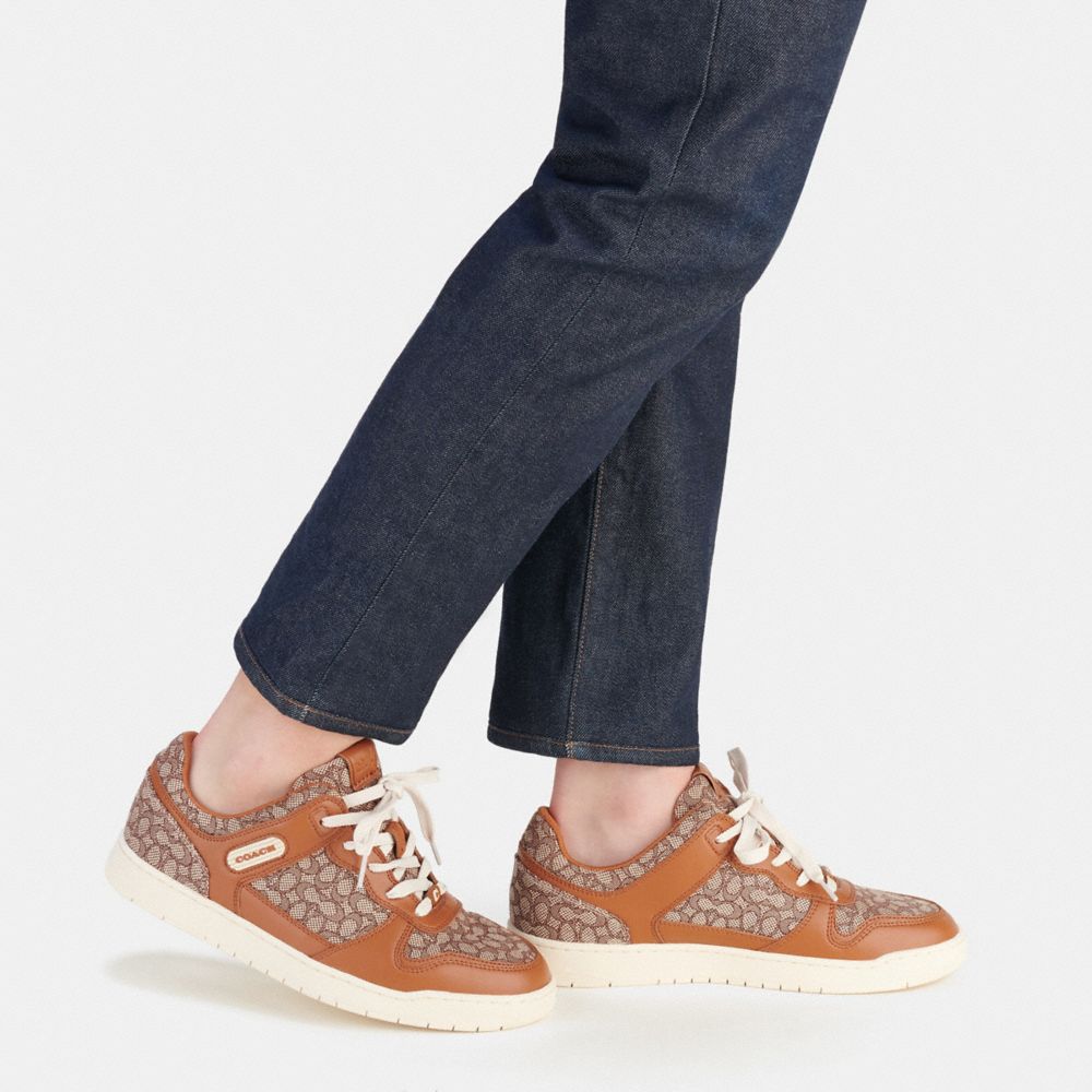 Brown Men Coach C201 In Micro Signature Jacquard Burnished Amber Sneakers | MY_CH84732