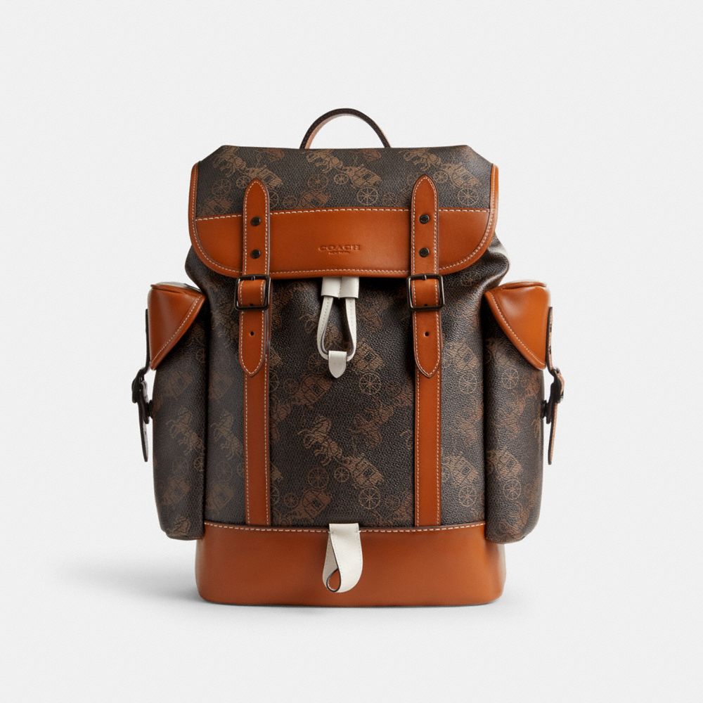 Brown Men Coach Hitch With Large Horse And Carriage Print Printeded Backpacks | MY_CH54884