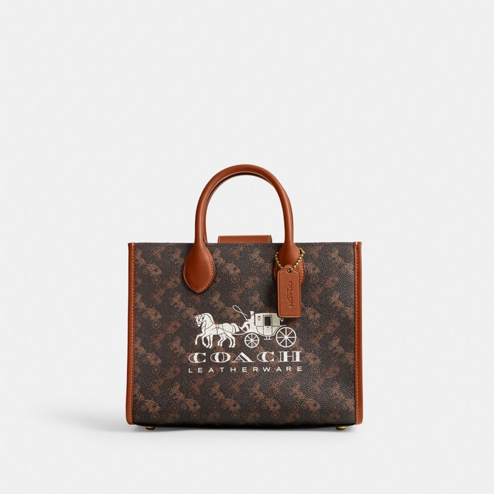 Brown Women Coach Ace 26 With Horse And Carriage Print Brass Tote Bag | MY_CH78583