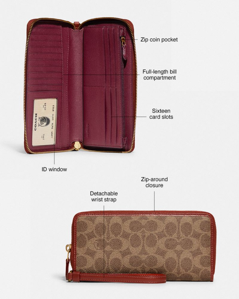 Brown / Red Women Coach Continental In Signature Large Wallets | MY_CH29933