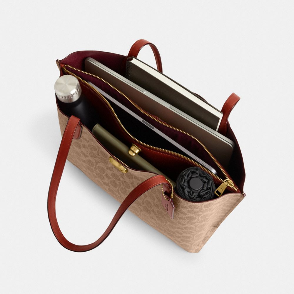 Brown / Red Women Coach Willow In Signature Tote Bag | MY_CH98035