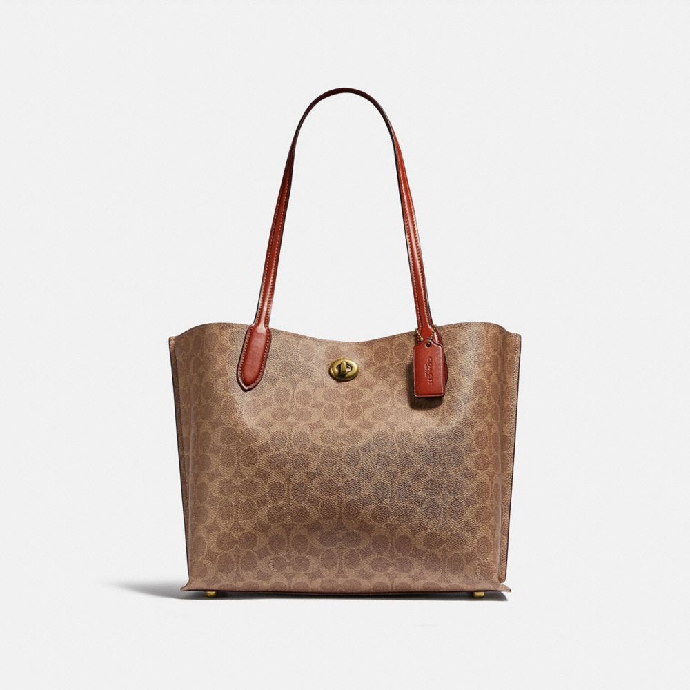 Brown / Red Women Coach Willow In Signature Tote Bag | MY_CH98035