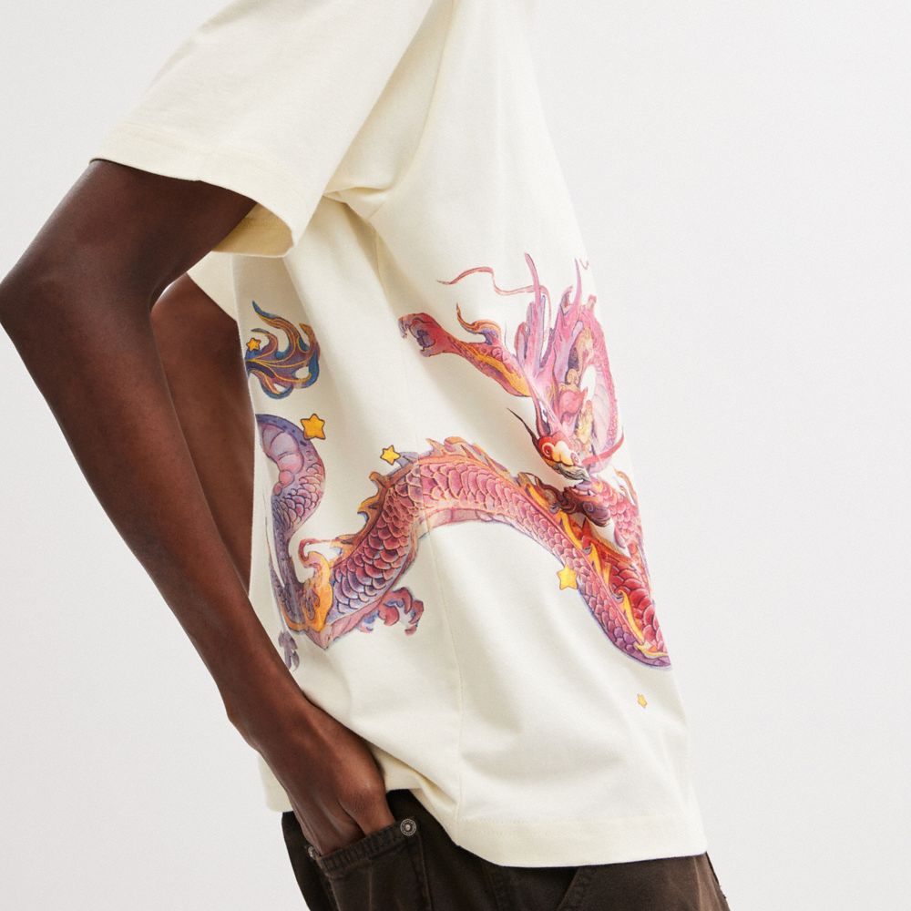 Cream Men Coach New Year With Dragon Cream T Shirts | MY_CH21162