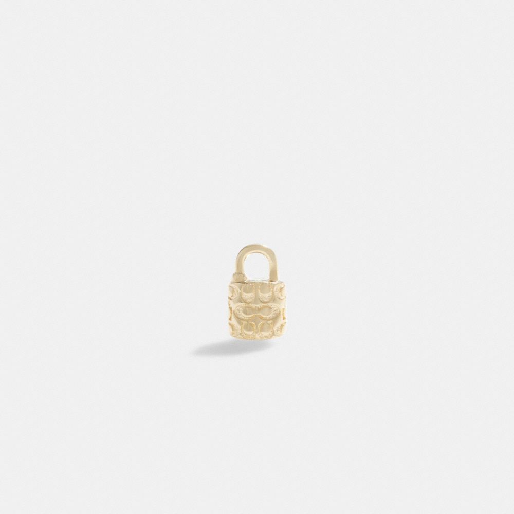 Gold Women Coach 14 K Quilted Signature Padlock Single Stud Earrings | MY_CH91700