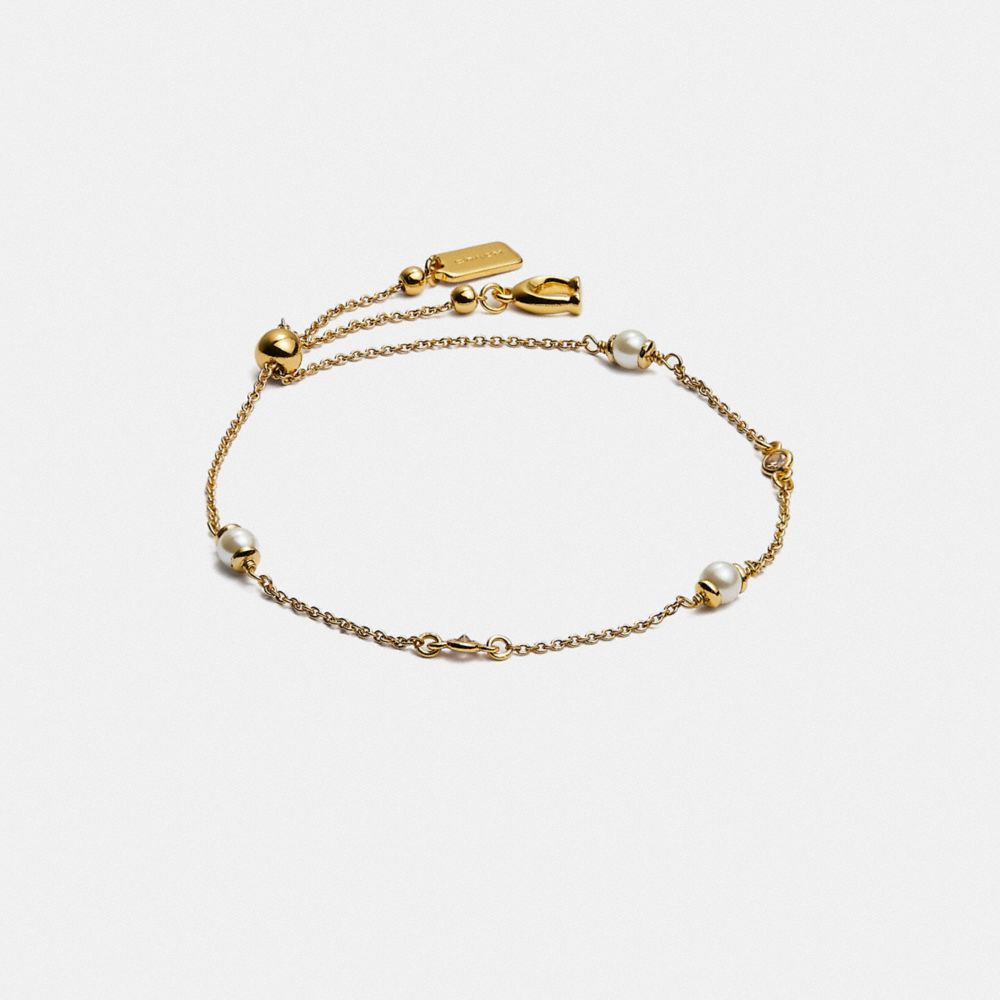 Gold Women Coach Classic Crystal Pearl Slider Bracelets | MY_CH21829