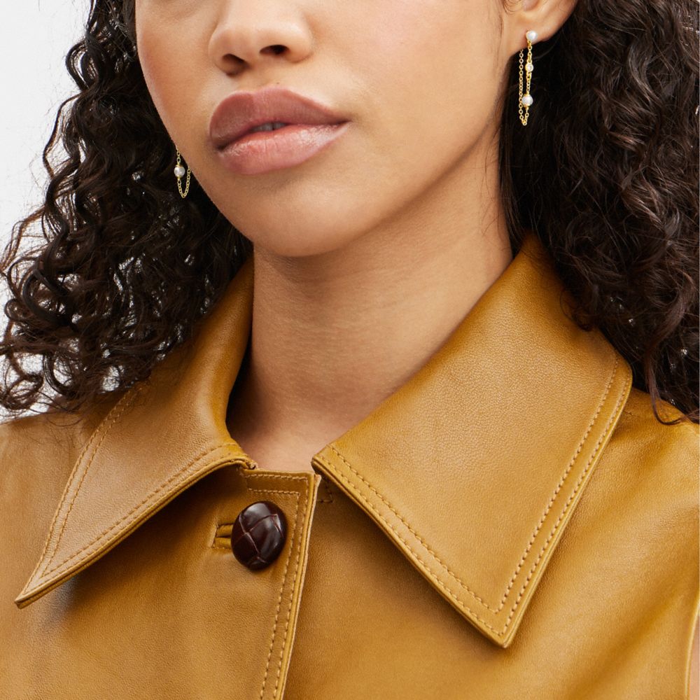 Gold Women Coach Classic Pearl Chain Earrings | MY_CH74429