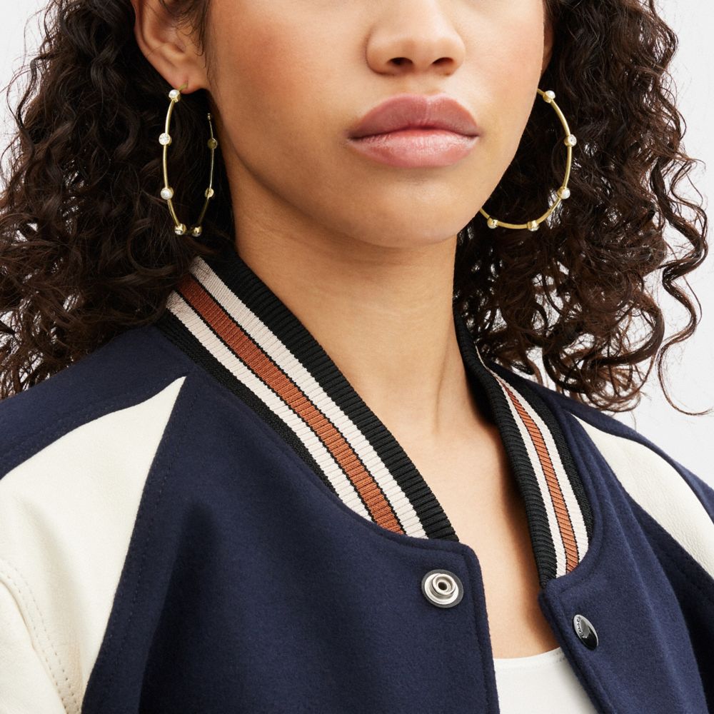 Gold Women Coach Classic Pearl Large Hoop Earrings | MY_CH35795